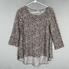 LOGO Lori Goldstein Top Womens Size M Brown 3/4 Sleeve Stretch Casual