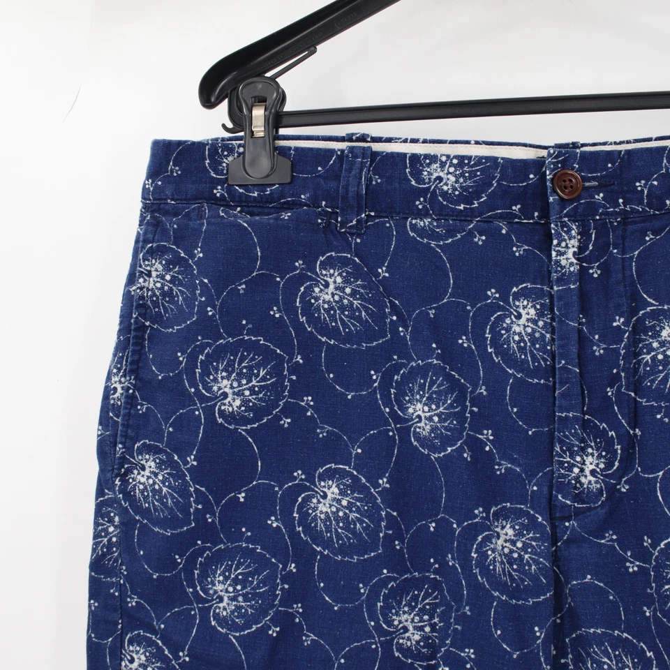 Шорты мужские J Crew 38 9 дюймов Stanton лен хлопок синий лист цветочный плоский передний повседневный - Изображение 2 из 4