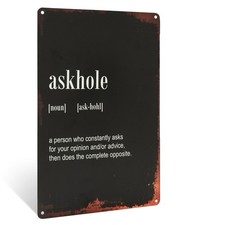 Vintage Metal Wall Art Funny Askhole Sign for Man Cave Garage or Dorm Room Decor