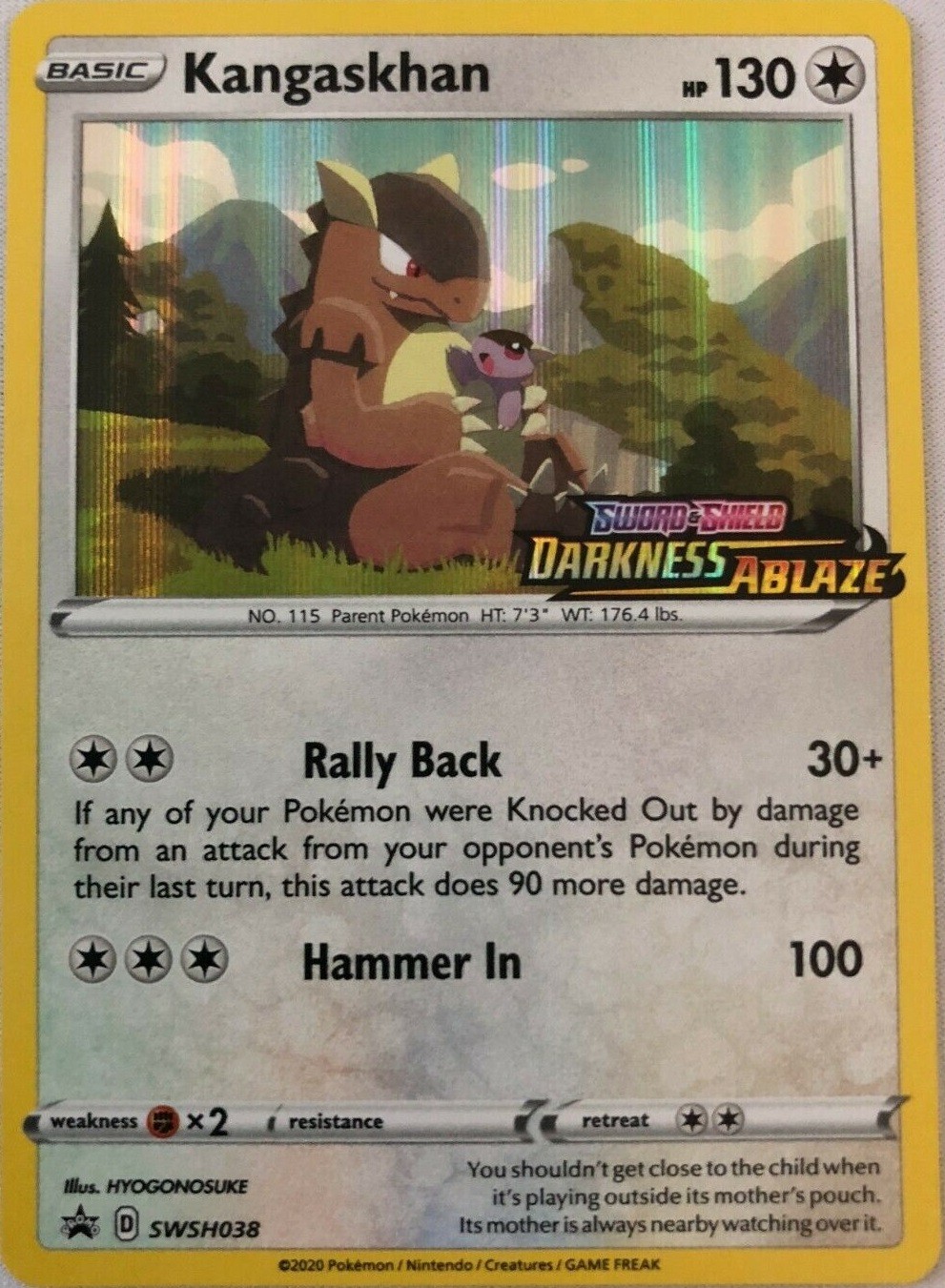 Slightly Played, English - 1 x Pokemon Kangaskhan - SWSH038 - Prerelease Promo S