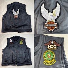 Street  Steel Leather Vest Sz 3XL HOG Harley Vet Patches Motorcycle Distressed