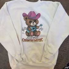 Vintage 90s Teddy Bear Country Music Sweatshirt Wild Side LA Hanes Size M