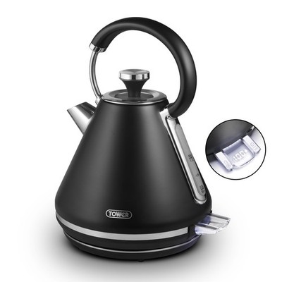 Tower T10087BLK Mirage Wasserkocher mit digitalem Bedienfeld, 1,7 Liter, schwarz 