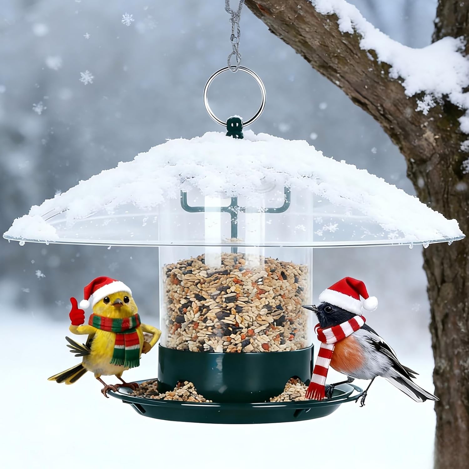 Metal Bird Feeder for Outdoor Hanging with12&rdquo;Weatherproof Dome,Weather Resistant