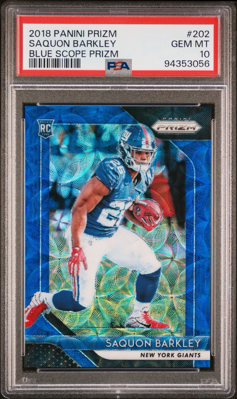 2018 PANINI PRIZM SAQUON BARKLEY BLUE SCOPE ROOKIE /99 RC PSA 10 Color Match