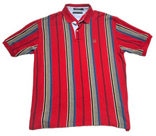VTG 90  s Tommy Hilfiger Red Blue white striped gold crest logo polo Men  s XL