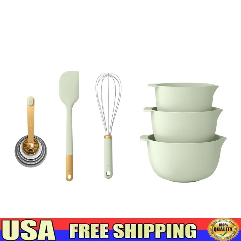 14-Piece Mixing Measuring Set W/ Bowls Spoons Cups Spatula Whisk Dishwasher Safe