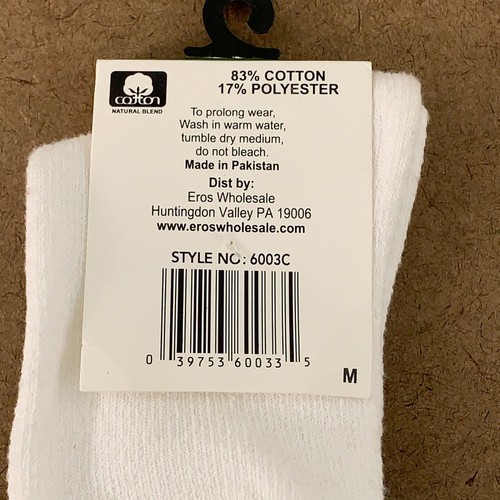 Eros Sport Kids Shoe Size 8-13 White Crew Socks 1 Pair NWT - Picture 4 of 4