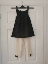 New Maggie Zoe Girls 3-4 Year Pure Cotton Embroidery Blue Tunic Dress & Legging