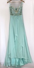 Mori Lee Aqua Teal Turqoise Prom Dress Beaded Rhinestones Strapless Sweetheart