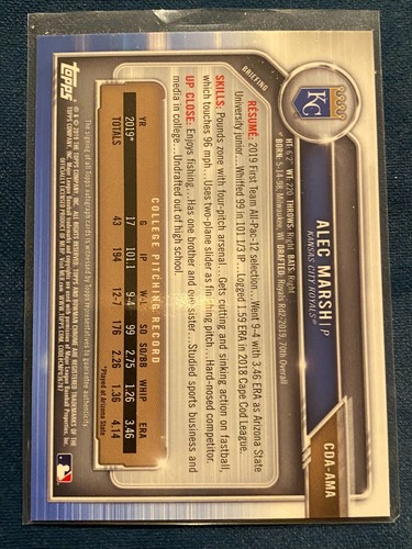2019 Bowman Draft - Chrome Draft Pick Autographs Alec Marsh #CDA-AMA (AU, RC) - Picture 2 of 2