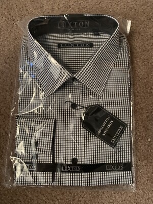 luxton dress shirts Luxton Mens Long Sleeve Button Down Dress Shirt blue 2XL 18 -18.5 36/37  Slim