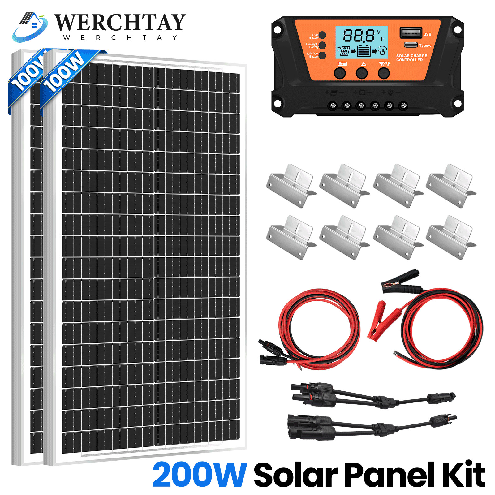 100W 200W 300W 400W Watt 12V Mono Solar Panel Kit Charger RV Home Off-Grid Boat