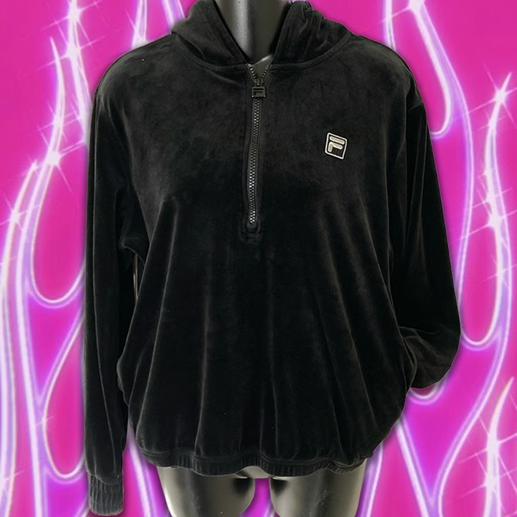 Felpa con cappuccio FILA donna 1 4 zip nera in velluto taglia media