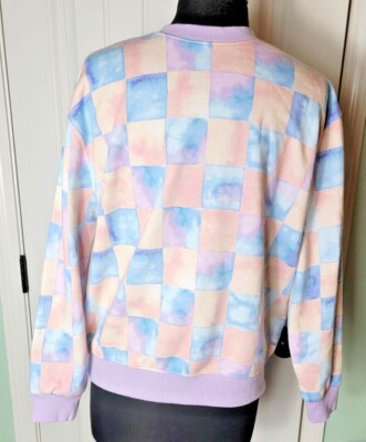 Wild Fable Pink Blue Check Color Pull-Over Sweatshirt Sz XS