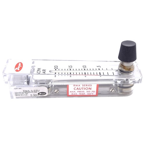 Dwyer RMA-3-SSV Air Flowmeter, 0.2-2 SCFH, 100psi Max, 1/8in NPT, 2in Scale - Picture 3 of 5