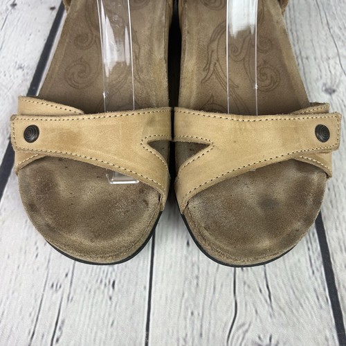 Taos Sandals Womens 8-8.5 Trulie Tan Leather Shoes Wedge Cork Strappy Classic - Picture 7 of 13