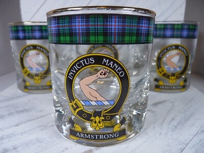 Scottish Clan Armstrong Whiskey Glass Gold Rim 4.5 OZ Set of 4 - N5