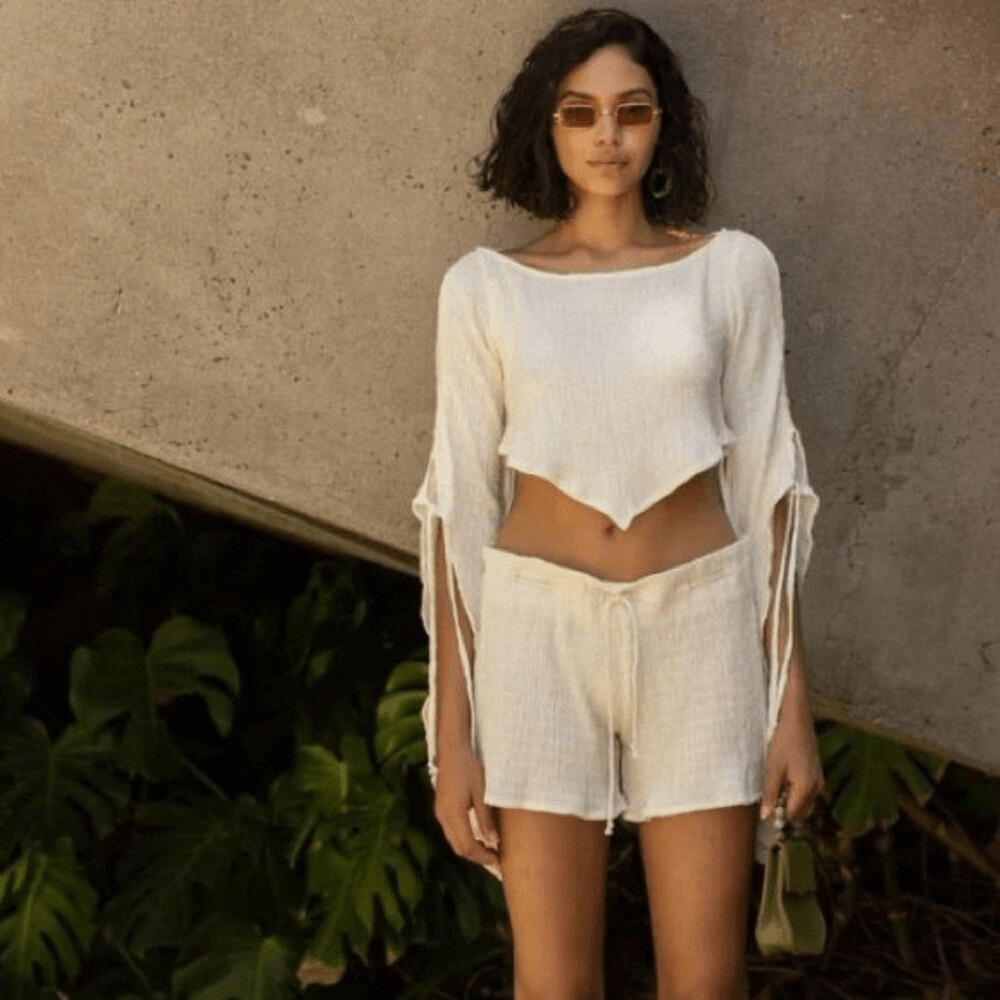 Nuevo con etiquetas Pantalón Corto Savannah Morrow Zamia en Marfil Seda Bambú Talla XL Crema