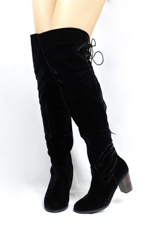 Steve Velvet Round Toe Thigh High Over Knee Stacked High Heel Comfy Women's Boot - Picture 2 of 17