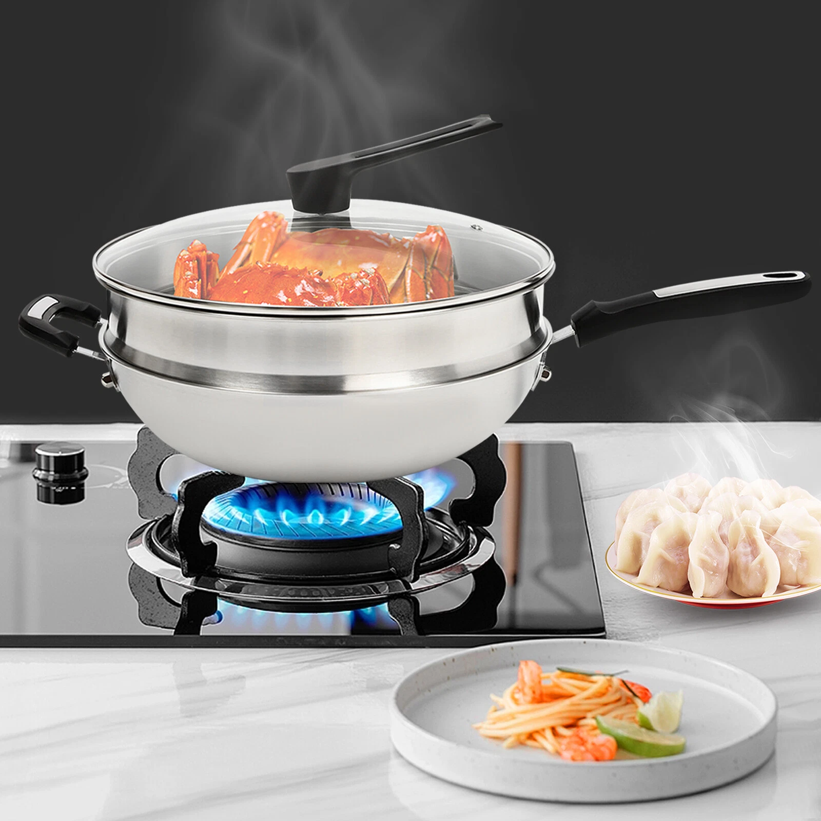 Nonstick Cooking Honeycomb Wok Pan w/Lid Steamer Pot Gas Cooktop Stainless Steel
Opens in a new wind