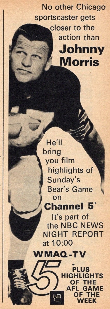 1968 WMAQ TV NEWS AD~JOHNNY MORRIS CHICAGO BEARS NFL RUNNING BACK
