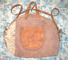 Myra Bag Purse cross body UP CYCLED CANVAS & COWHIDE large 20x15" BOHO HIPPY