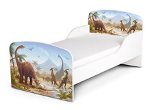 Holzbett Kinderbett 140x70 cm mit Matratze Thema: Dinosaurier Jurassic