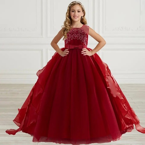 Kid Sequin Princess Girls Party Dresses Elegant Bridesmaid Birthday Wedding Gown - Picture 22 of 34