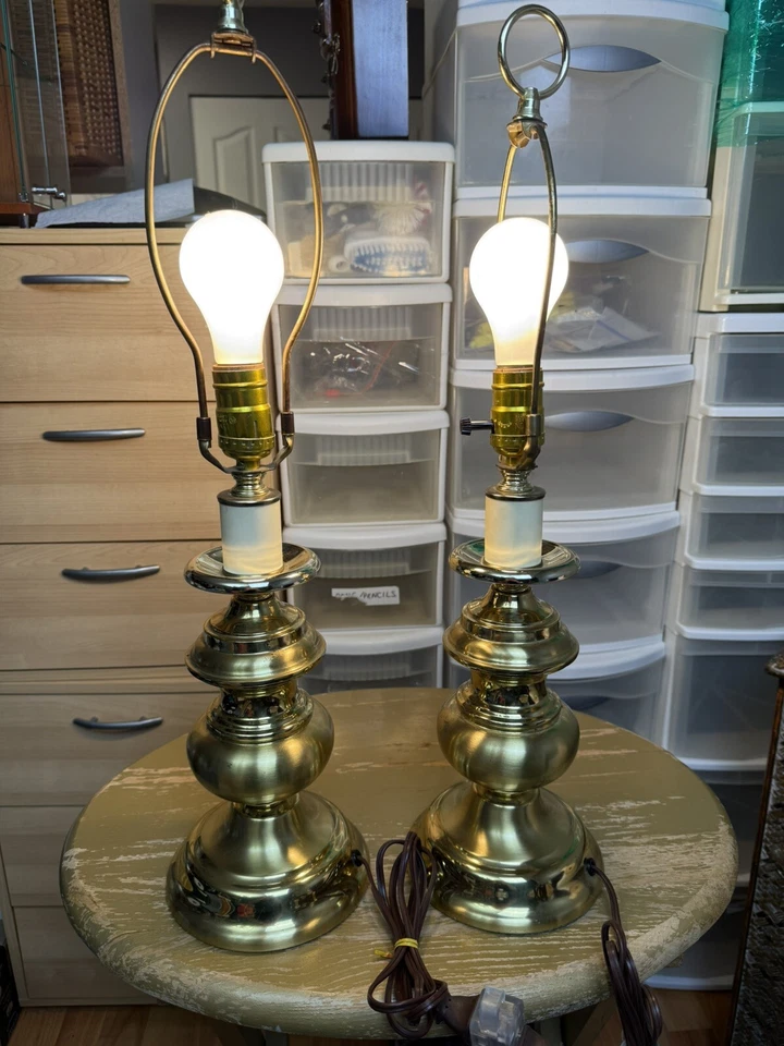 Vintage Leviton Brass Lamp Mid Century Modern Set Of 2 Working — 第 3/4 张图片