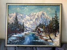 Snow Alps Mountains Wetterstein Mountains° Oil Painting Um 1940 Frame Winter Fir