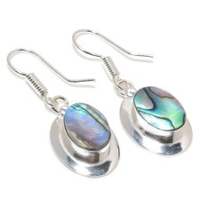 Abalone Shell Gemstone Handmade 925  Sterling Silver Jewelry Earring Size 1"