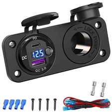 12V USB Outlet PD 20W QC3.0 Charger Panel with LED Voltmeter for Boat RV