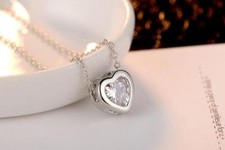 Love Heart Silver SP 1 Ct Cubic Zirconia Pendant Chain Necklace