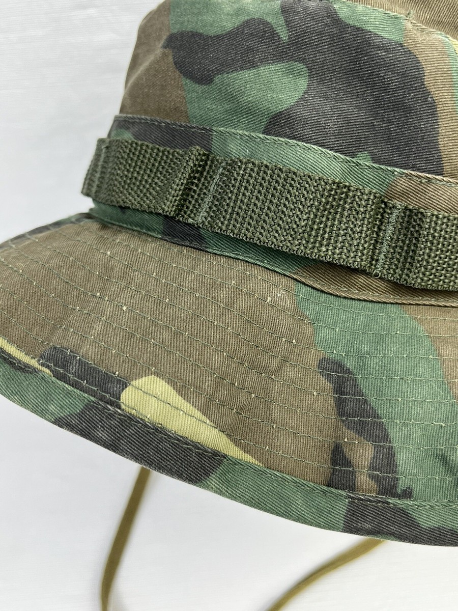 SIZE 7 3/4 GREEN CAMOUFLAGE HAT SUN HOT WEATHER BUCKET STYLE MIL