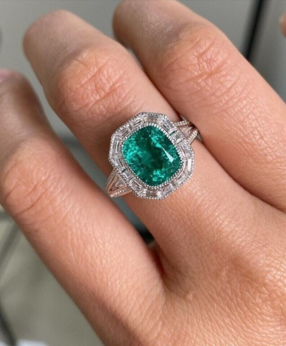 AAA 2.Ct 10k solid White Gold Ct Cut Natural Green Emerald Wedding Ring Woman - Picture 6 of 6