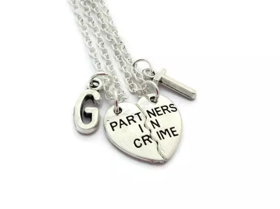 2pcs Partners in Crime Initials Friendship Necklace Set Best