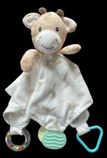 Modern Baby Giraffe Lovey Tan White Plush Security Blanket Teether Rattle 12"
