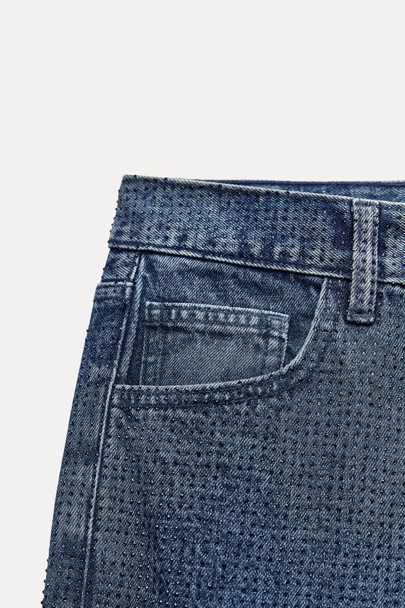 ZARA ZW COLLECTION BOOTCUT HIGH-WAIST RHINESTONE JEANS ZARA ZW COLLECTION BOOTCUT HIGH-WAIST RHINESTONE JEANS