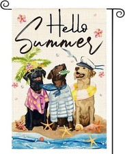 Garden Flag 12x18 Inch Double Sided "Hello Summer" Sea Beach Dogs Yard Flag