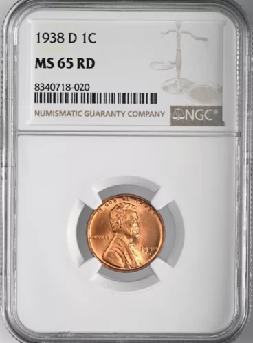 1938-D  1C LINCOLN WHEAT CENT "DENVER MINT" NGC MS65 RD (RED) #8340718-020