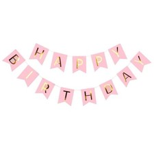 Happy Birthday Banner Decor Letter Hanging Photo HBD Paper Card Board Pink Gold