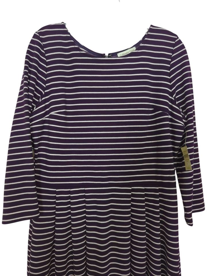 Vestido Coldwater Creek Ponte Tejido Rayas Borgoña Blanco Mangas 3/4" Talla 14 Foto 4 de 4