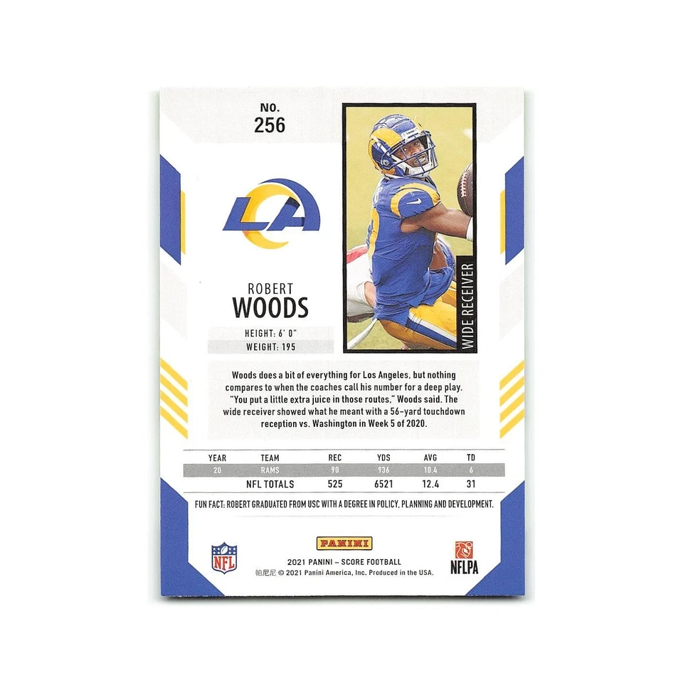 Robert Woods 2021 Score #256 Los Angeles Rams Football Card NM - Image 2 of 3