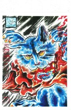 CAT FIRE DEMON Tattoo Flash Japanese print 3 by Horineko COLOR ART asian