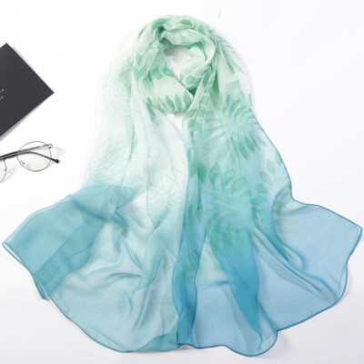 Chiffon Silk Scarf Flower Print Long Scarves Soft Shawl Wrap Beach Sunscreen