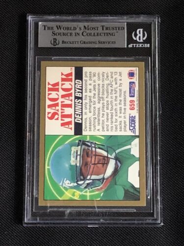 DENNIS BYRD 1991 SCORE SACK ATTACK SIGNED AUTOGRAPHED CARD BECKETT BAS AUTHE - Picture 2 of 2