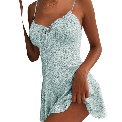 Damen Blumen Boho Sexy Sommer Träger Kleid Damen Urlaub Strand Mini Sommerkleid - Bild 10 von 13
