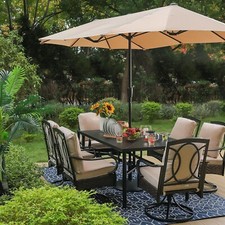 8pcs Patio Dining Set Metal Table Swivel Chair Outdoor Furniture Set W/ Umbrella
