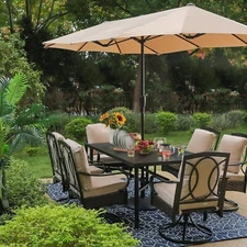 8pcs Patio Dining Set Metal Table&Swivel Chair Outdoor Furniture Set W/ Umbrella